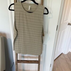 Athleisure Lightweight Athleta Cloudlight striped muscle Tee- XL- olive/cream